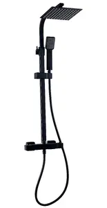 Lunar Matt Black Square Thermostatic Rigid Riser Shower with Diverter