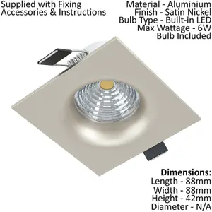 Wall / Ceiling Flush Square Downlight Satin Nickel Spotlight 6W In Built LED