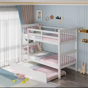 Oliver White Wooden Bunk Bed With Trundle - Single