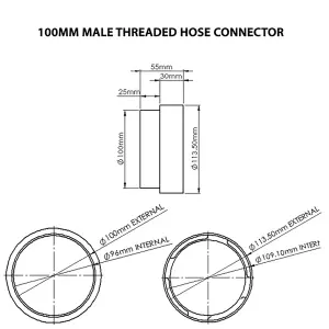 SPARES2GO Tumble Dryer Vent Adaptor Threaded Male Duct Hose Outlet Connector (4" / 100mm)