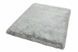 Handmade Rug, Luxurious Bedroom Rug, Easy to Clean Plain Dining Room Rug, Sparkle Rug, Silver Shaggy Rug-150cm (Circle)