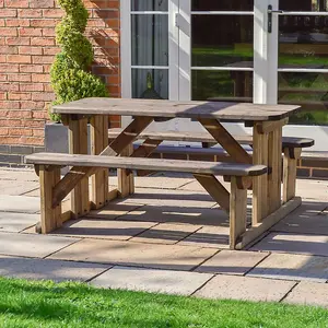 Tinwell 6ft Rounded Picnic Bench - L183 x W150 x H72 cm - Rustic Brown