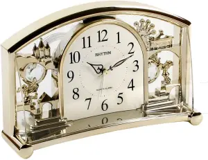 Rhythm Gold Mantel Clock with Alarm Swinging Pendulum with Swarovski Crystals