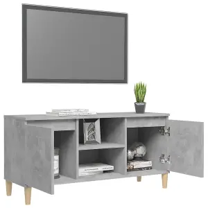 Berkfield TV Cabinet with Solid Wood Legs Concrete Grey 103.5x35x50 cm