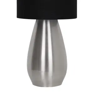 First Choice Lighting Set of 2 Bullet Satin Nickel Touch Table Lamps with Black Fabric Shades