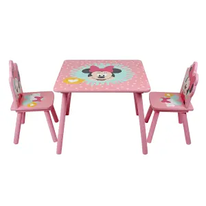 Disney Minnie Mouse Table and Chairs Set, 15mm MDF, pine wood, Light Pink, Table: W60 X D60 X H48cm, Chair: W28 X D29 X H58cm