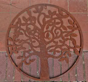 Rustic Round Steel Metal Garden Tree Wall Plaque 60cm Diameter