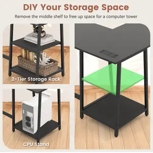 Costway 120cm L-Shaped Computer Desk Corner Study Writing Desk with Outlets