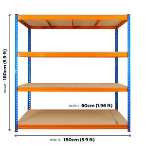 3 Bays of 4 Tier ULTRA HEAVY DUTY Storage Racking 1800h x 1800w x 600d mm 350kg