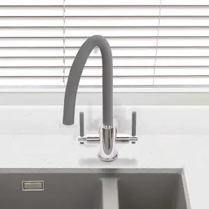 Cookology LIVORNO Mixer Tap for Kitchen with Twin Lever - Brushed Graphite Grey