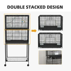 PawHut Two-Tier Bird Cage on Wheels w/ Stand, for Canaries