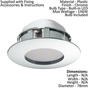 Wall / Ceiling Flush Downlight Chrome Round Recess Spotlight 6W Built in LED