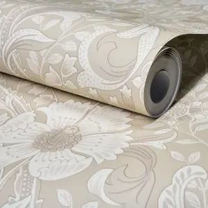 Grandeco Boutique Traditional Floral Trail PVC-free Eco Wallpaper, Neutral Beige