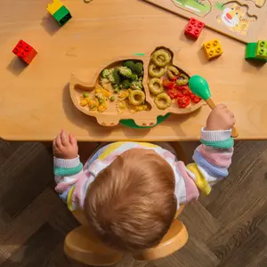 Tiny Dining 4pc Dinosaur Bamboo Suction Baby Feeding Set - Navy Blue