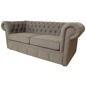 Chesterfield 2 Seater Sofa Settee Verity Plain Steel Grey Fabric In Classic Style