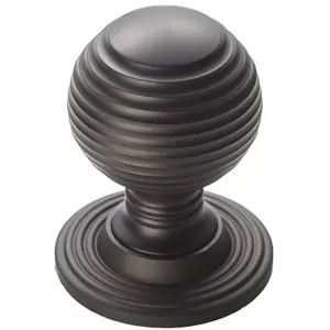 Reeded Ball Door Knob - 23mm Matt Black Lined Cupboard Pull Handle & Rose