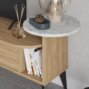 Decortie Ada Modern TV Unit Multimedia Centre Oak White Marble Effect with Storage TV Cabinet 188cm