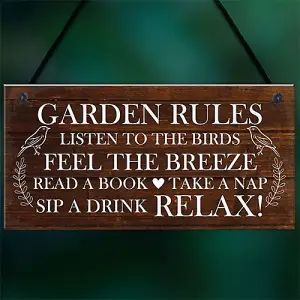 Red Ocean Garden Rules Sign Novelty Hanging Plaque Summer House Sign Garden Shed Sign Friendship Gift