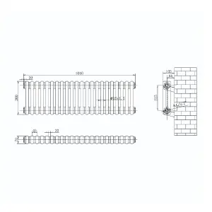 Braxton White Double Horizontal Column Radiator - 300x1010mm