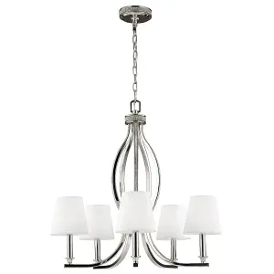 5 Bulb Chandelier Ceiling Light Highly Polished Nickel LED E14 60W