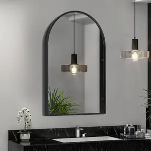 Krysha Metal Framed Wall Mounted Bathroom Mirror in Black 70cm H x 50cm W