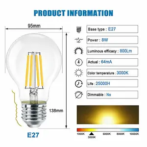 Extrastar 8W LED Filament Light Bulb B22, 2700K, pack of 6