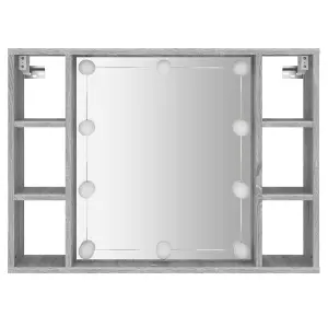 Berkfield Mirror Cabinet with LED Grey Sonoma 76x15x55 cm