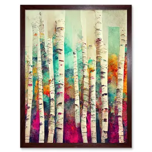 Abstract Multi Coloured Birch Tree Forest - Print Brown Framed Paper / 40.5cm H x 30.5cm W