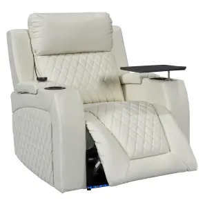 Electric Recliner Armchair & Cinema Seat with Massage in Cream Leather Aire - Venice Series One