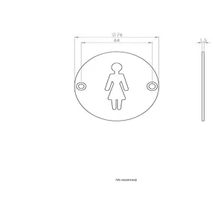 2x Bathroom Door Female Symbol Sign 64mm Fixing Centres 76mm Dia Polished Steel