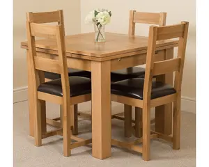 Richmond 90cm - 150cm Square Oak Extending Dining Table and 4 Chairs Dining Set with Lincoln Chairs