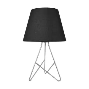 First Choice Lighting Set of 2 Tripod Silver 42cm Table Lamps With Black Fabric Shades