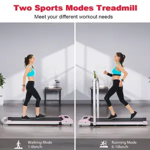 2 in 1 Folding Treadmill, Under Desk Electric Treadmill, Walking and Jogging for Home&Office(Pink)