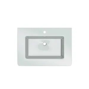 Marvel 600mm Wall Hung Bathroom Vanity Unit in Light Grey Gloss with White Glass Basin