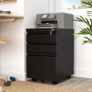 Carreiro 3 Drawer Steel Filing Cabinet Black