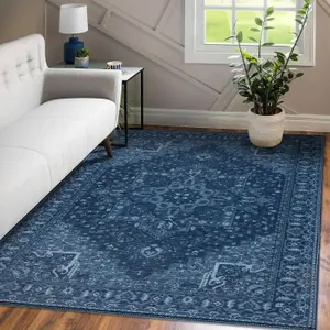 Vernal Aurelia Machine Washable Non-Slip Area Rug for Living Room, Bedroom, Dining Room, Hallway, Prussian Blue, 120 cm X 180 cm