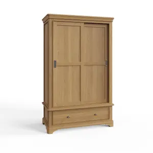 2 Door 1 Drawer Sliding 1.2M Combination Wardrobe Classic Oak