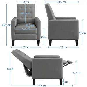 Yaheetech Grey Fabric Recliner Sofa with Adjustable Back