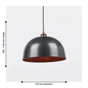 First Choice Lighting Industrial Nickel with Copper Detail Dome Pendant