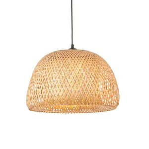 Luminosa Bali Single Pendant Ceiling Lamp, Natural Bamboo, White, Matt Black