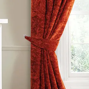 Home Curtains Camden Luxury Crushed Chenille Lined Blackout 65w x 90d" (165x229cm) Terracotta Pencil Pleat Curtains (PAIR)