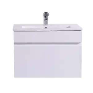 SunDaze 600mm Gloss White Wall Hung Vanity Sink Unit Bathroom Drawer Furniture