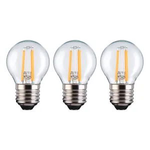 TCP E27 4W 470lm Clear Mini globe Warm white LED filament Light bulb, Pack of 3