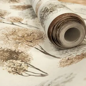 Galerie Julie Feels Home Beige Large Tilia Shimmery Trees Wallpaper Roll