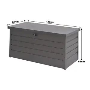 4 x 2 ft Grey Waterproof Metal Outdoor Garden Large Storage Box Lockable Flat Top 350 L