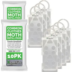 Xterminate Plastic Hanging Clothes Moth Trap Holders & 1 x Pheromone Refill Glue Pads Repellent for Wardrobes x7