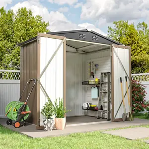 6x4 ft Apex Roof Metal Shed Garden Storage Shed Tool House with Lockable Double Door