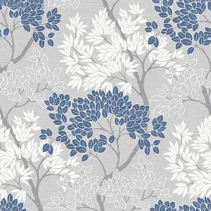 Fresco Lykke Tree Floral Navy Wallpaper