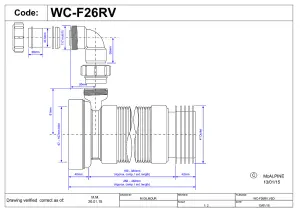 McAlpine WC-F26RV 97-107mm Inlet x 4"/110mm Outlet Flexible WC Connector with 1.25 Universal Vent Boss.