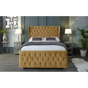 Colleen Plush Velvet Beige Bed Frame